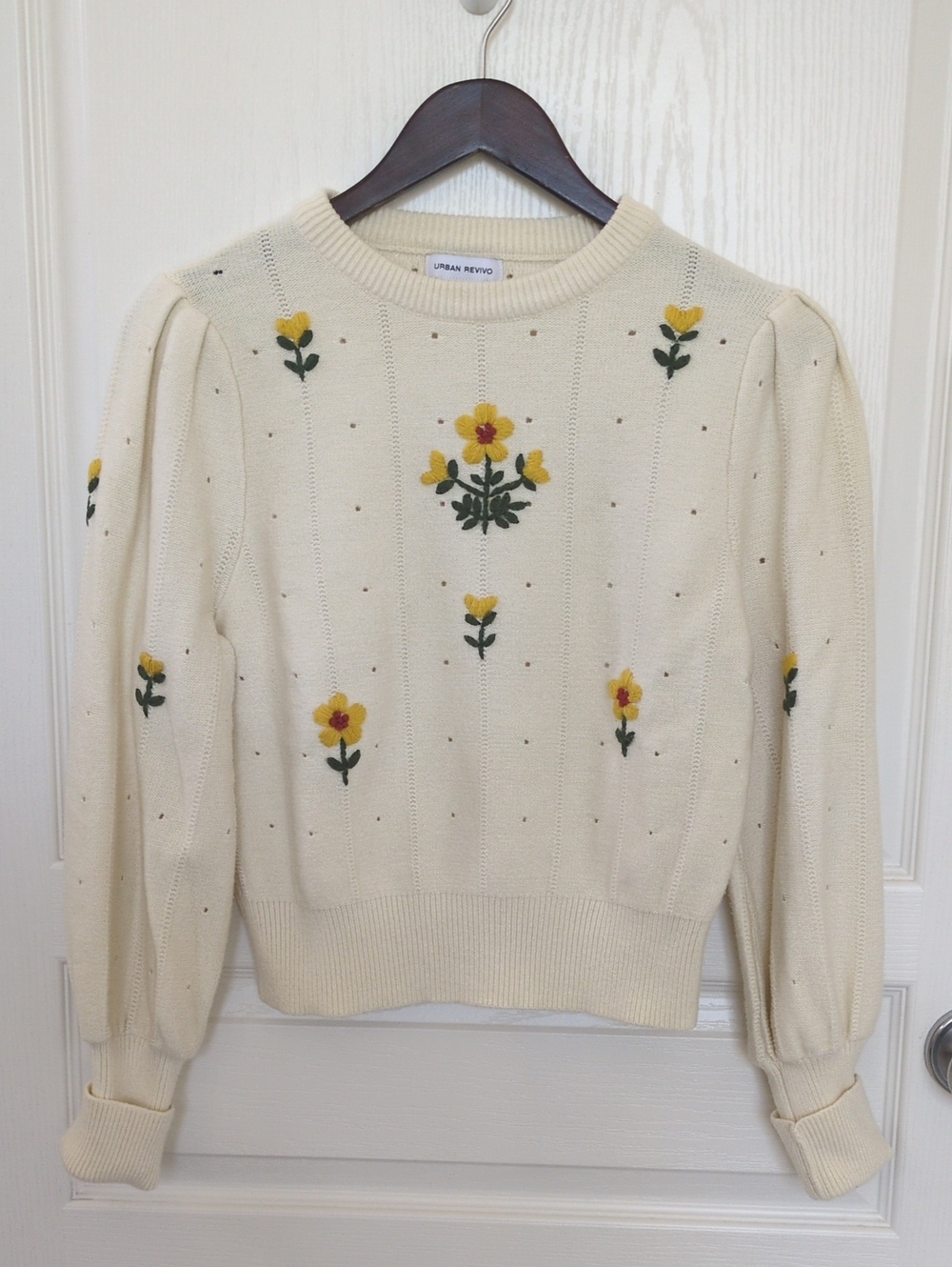 Urban Revivo Cream Floral Knit Sweater